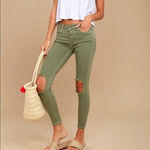 Free People Busted Knee Skinny Ripped Green Jeans NWOT